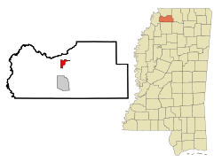 Tate County Mississippi Incorporated and Unincorporated areas Coldwater Highlighted.svg