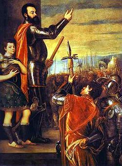Titian (Tiziano Vecellio)- Alfonso di'Avalos Addressing his Troops.JPG