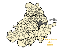 Localización de Santa María del Tiétar respecto a la  de Avila