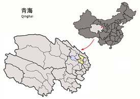 Ubicación de Xining en Qinghai, China.