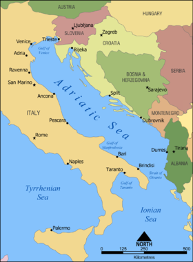 Mapa político de la región del mar Adriático