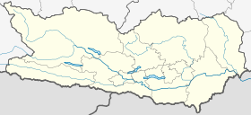 Localización de la boca del río Glan en el río Drava en un mapa de Carintia. El lago situado justo a la izquierda  es el lago Wörthersee, cuyas aguas recibe el Glan.