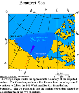 Área aproximada del mar de Beaufort y área en disputa entre Canadá y EE. UU.