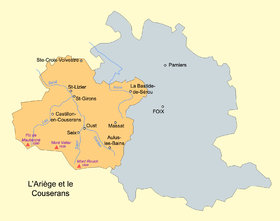 Los principales afluentes del Salat y situación de los Couserans en el departamento de Ariège