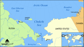 Mapa del mar de Chukchi, entre la península de Kamchatka y Alaska
