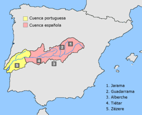 El río Cofio es afluente del Alberche (representado con el nº 3 en este mapa de la cuenca del Tajo. El Cofio no aparece)