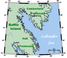 Mapa de la región del Cumberland Sound, en isla Baffin
