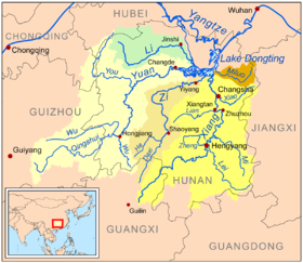 Localización del río Xiang (cuenca en amarillo)