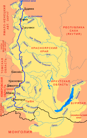 Afluentes del río Yeniséi (en ruso)