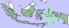 Las islas Molucas en verde suave (en verde oscuro, el resto del estado de Indonesia)