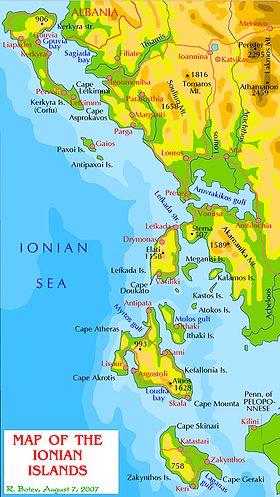 Mapa de las islas Jónicas.