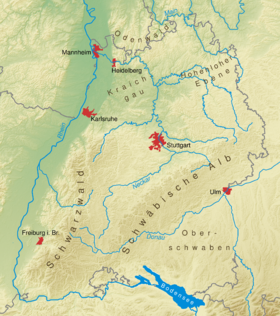 Localización de la boca del Eyach en el río Neckar (el Eyach no está representado)