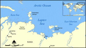 Mapa mostrando la localización del mar de Láptev