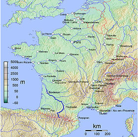 Localización del río Lot (el destacado es el Garona)