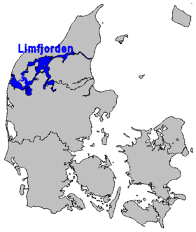 Mapa con la ubicación de Limfjorden en Dinamarca