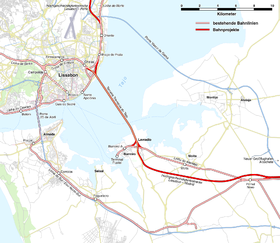 Mapa de la zona del estrecho, con la prevista nueva conexión mediante un puente para el tren de alta velocidad