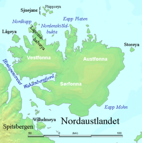 Localización de las islas al norte de la isla de Nordaustlandet