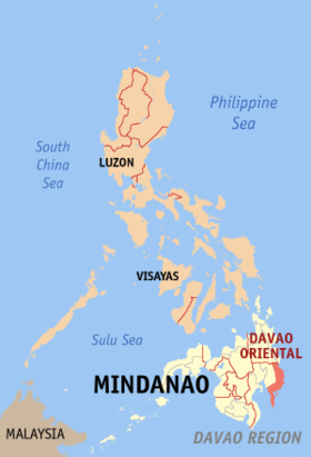 Situación de la provincia de Davao Oriental en el mapa provincial de Filipinas