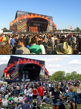 Escenario principal de Reading en 2007 (Arriba) Escenario principal de Leeds en 2006 (Abajo)