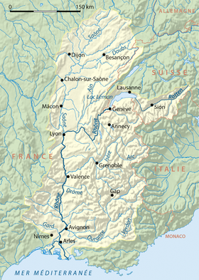 Localización del río Ardèche en la cuenca del Ródano
