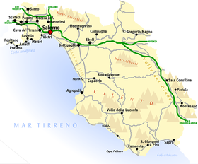 Localización del golfo de Salerno (en un mapa de la provincia de Salerno)