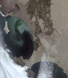 Vista de satélite de la bahía de Chimbote