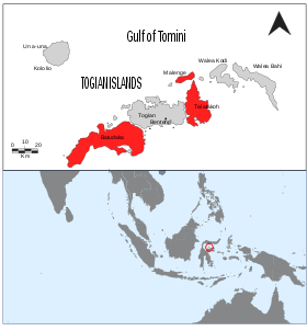 Localización y mapa de las islas Togian