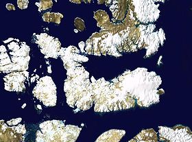 Vista de satélite del Lancaster Sound libre de hielos