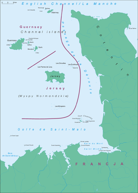 Localización en un mapa de las islas del Canal y de la costa próxima de Francia