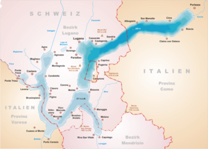 Mapa del lago de Lugano