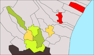 Localización de Mahuella, Tauladella, Rafalell y Vistabella respecto a los Poblados del Norte