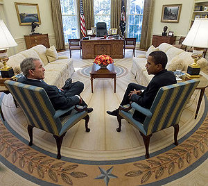 President George W. Bush and Barack Obama meet in Oval Office.jpg