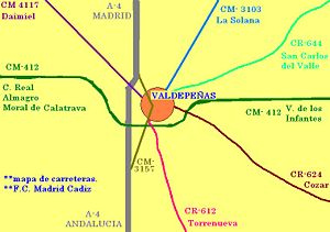 Mapa de carreteras de Valdepeñas