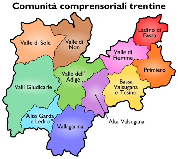 Mapa de comunità comprensoriali del Trentino (Trentino-Alto Adigio)