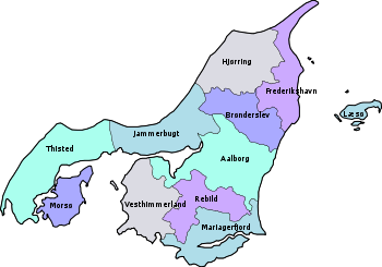Mapa de municipios de Nordjylland.