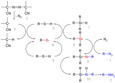Reducción de una azida por el mecanismo del hidruro de trietilsililo