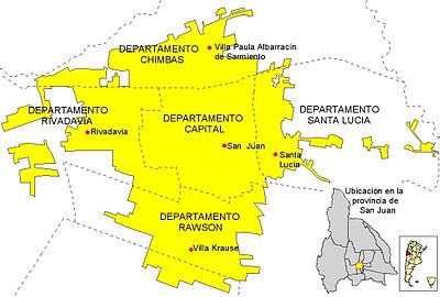 Área urbana del Gran San Juan y las cabeceras departamentales incluidas en ella.