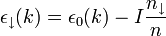 
\epsilon_{\downarrow} (k) =  \epsilon_0 (k) - I \frac{n_{\downarrow }}{n}
