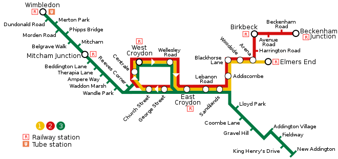 Mapa de la red de Tramlink