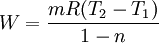 W=\frac{mR(T_2-T_1)}{1-n}