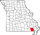 Mapa de Misuri con la ubicación del condado de Butler