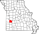 Mapa de Misuri con la ubicación del condado de Cedar