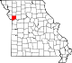 Mapa de Misuri con la ubicación del condado de Clay