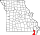 Mapa de Misuri con la ubicación del condado de Dunklin