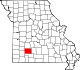 Mapa de Misuri con la ubicación del condado de Greene