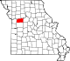 Mapa de Misuri con la ubicación del condado de Lafayette