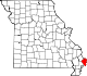 Mapa de Misuri con la ubicación del condado de Mississippi