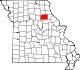 Mapa de Misuri con la ubicación del condado de Monroe