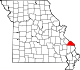 Mapa de Misuri con la ubicación del condado de Perry