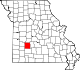 Mapa de Misuri con la ubicación del condado de Polk